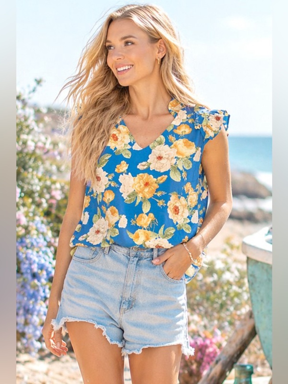 Les Amis Floral V-Neck Top